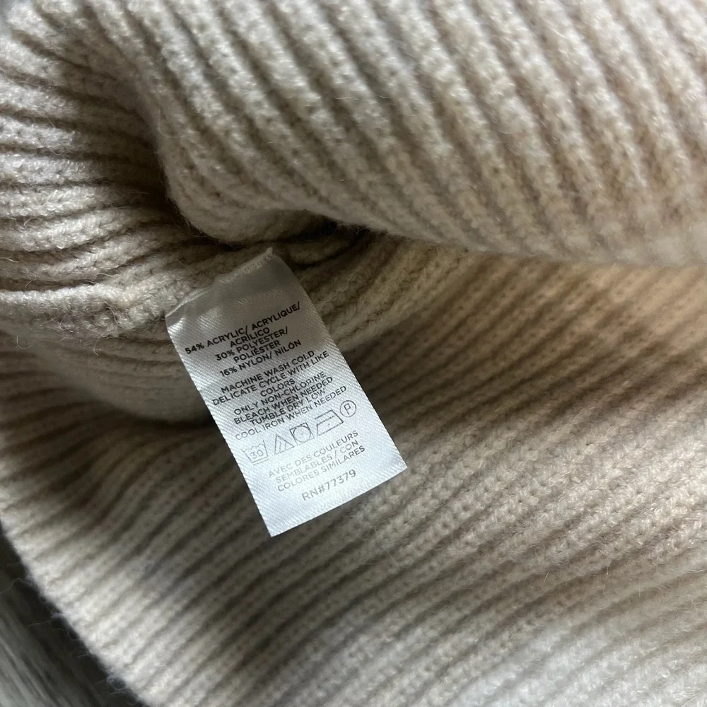 Ann Taylor Sweater Womens XL Beige Windowpane Plaid Mock Neck‎ Ribbed Pullover